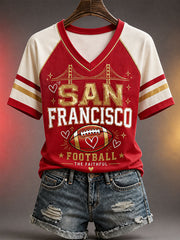 Women's Football Gameday Gift For Football Fans Casual V-Neck Tee gracestitchs
