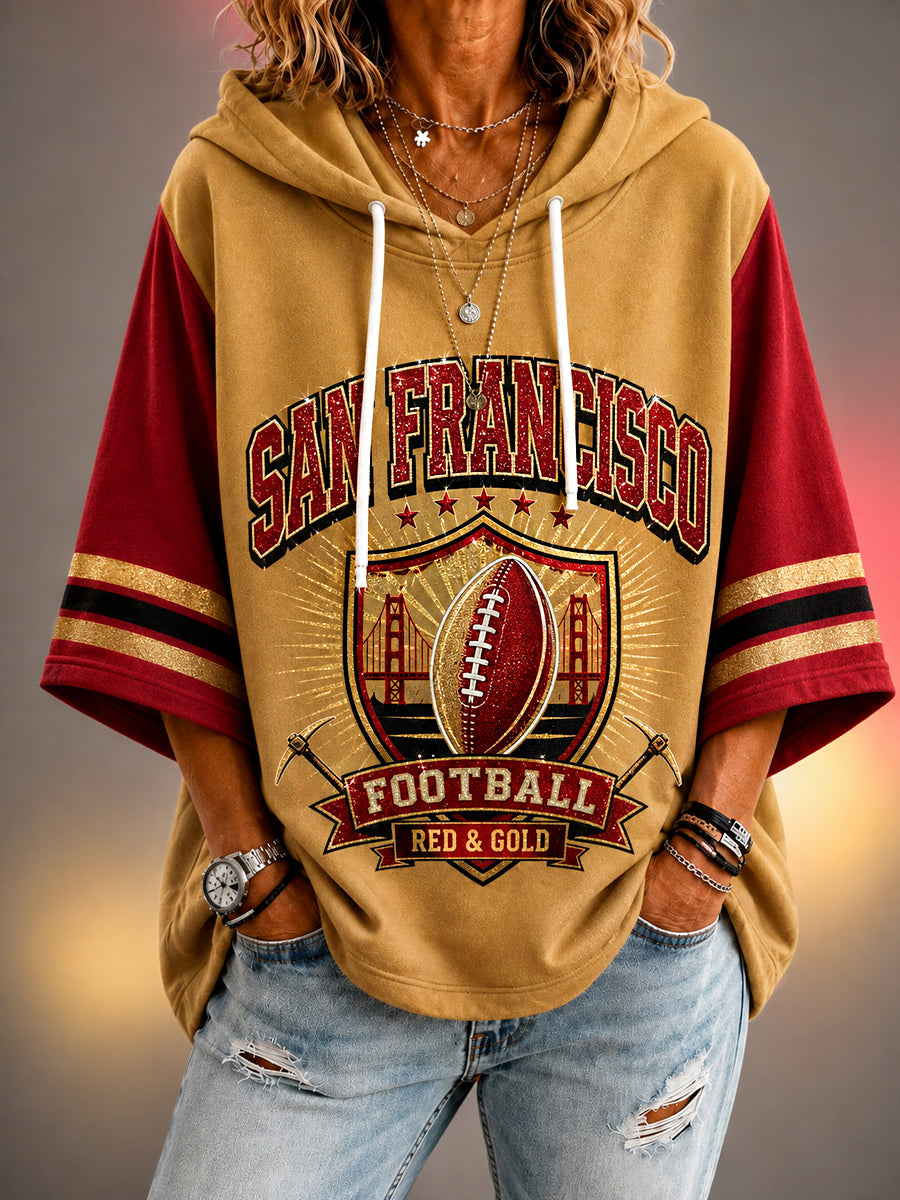 Women’s Football Gameday Gift For Football Fans Casual 3/4 Sleeve Hoodie gracestitchs