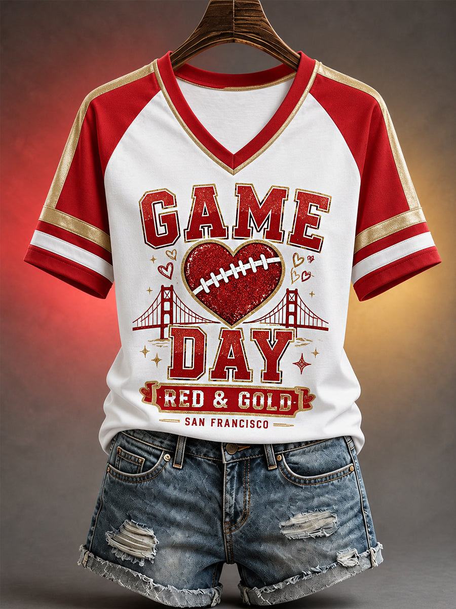Women's Football Gameday Gift For Football Fans Casual V-Neck Tee gracestitchs