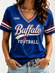 Women's Football Lover Buffalo Print V-Neck Tee gracestitchs