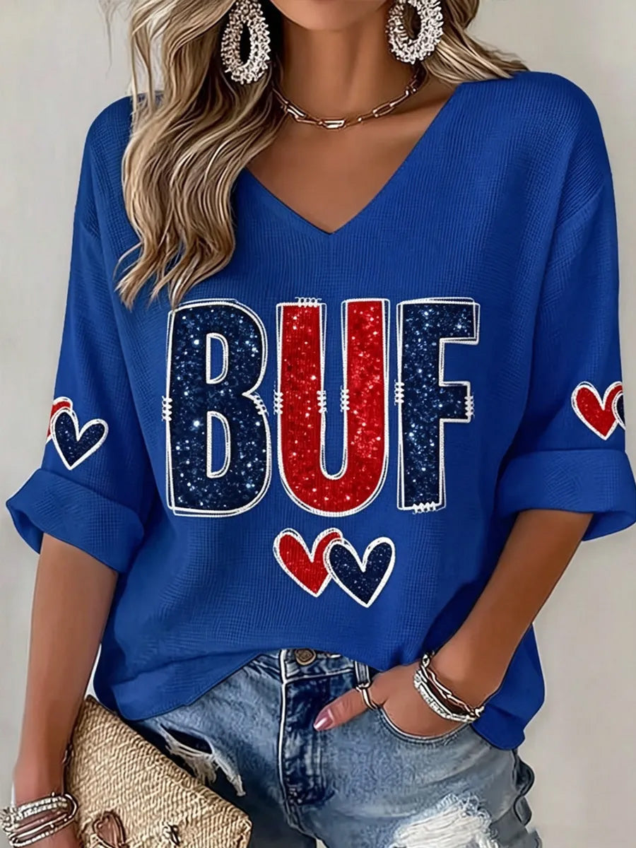 Women's Football Lover Buffalo Print Top gracestitchs