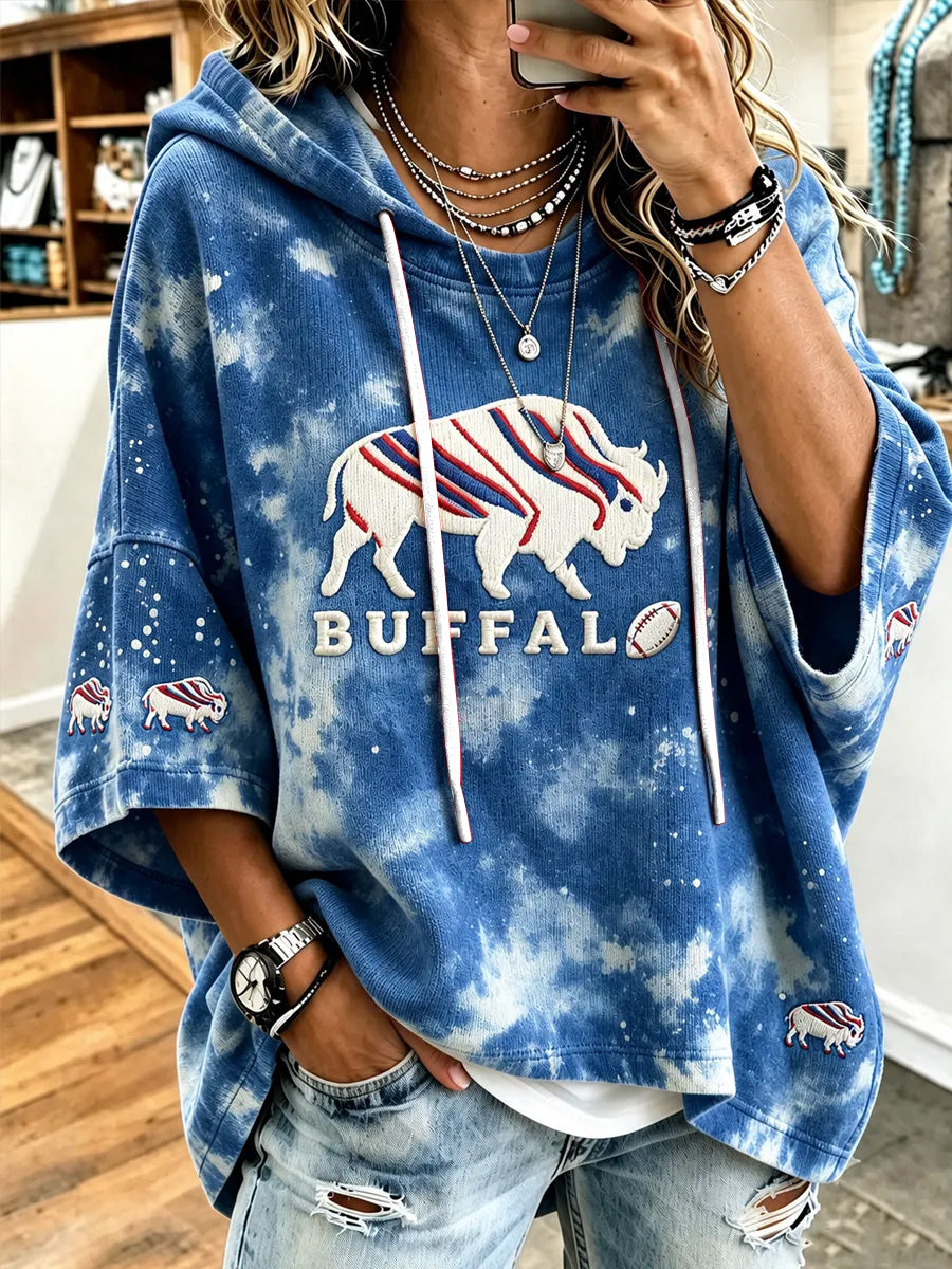 Women's Football Lover Buffalo Print Casual Short-Sleeve Hoodie gracestitchs