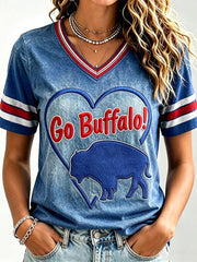 Women's Football Lover Buffalo Print V-Neck Tee gracestitchs