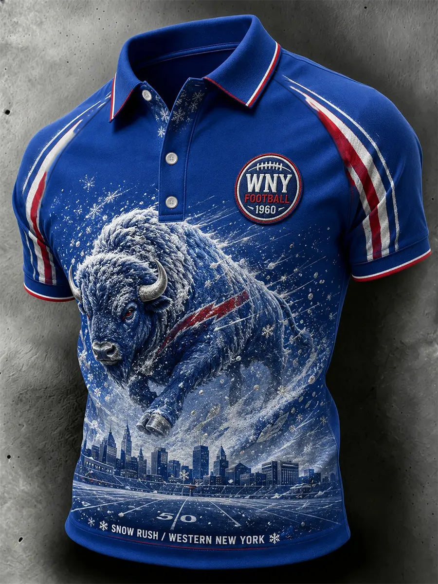 Men's Football Lover Buffalo Print Polo gracestitchs