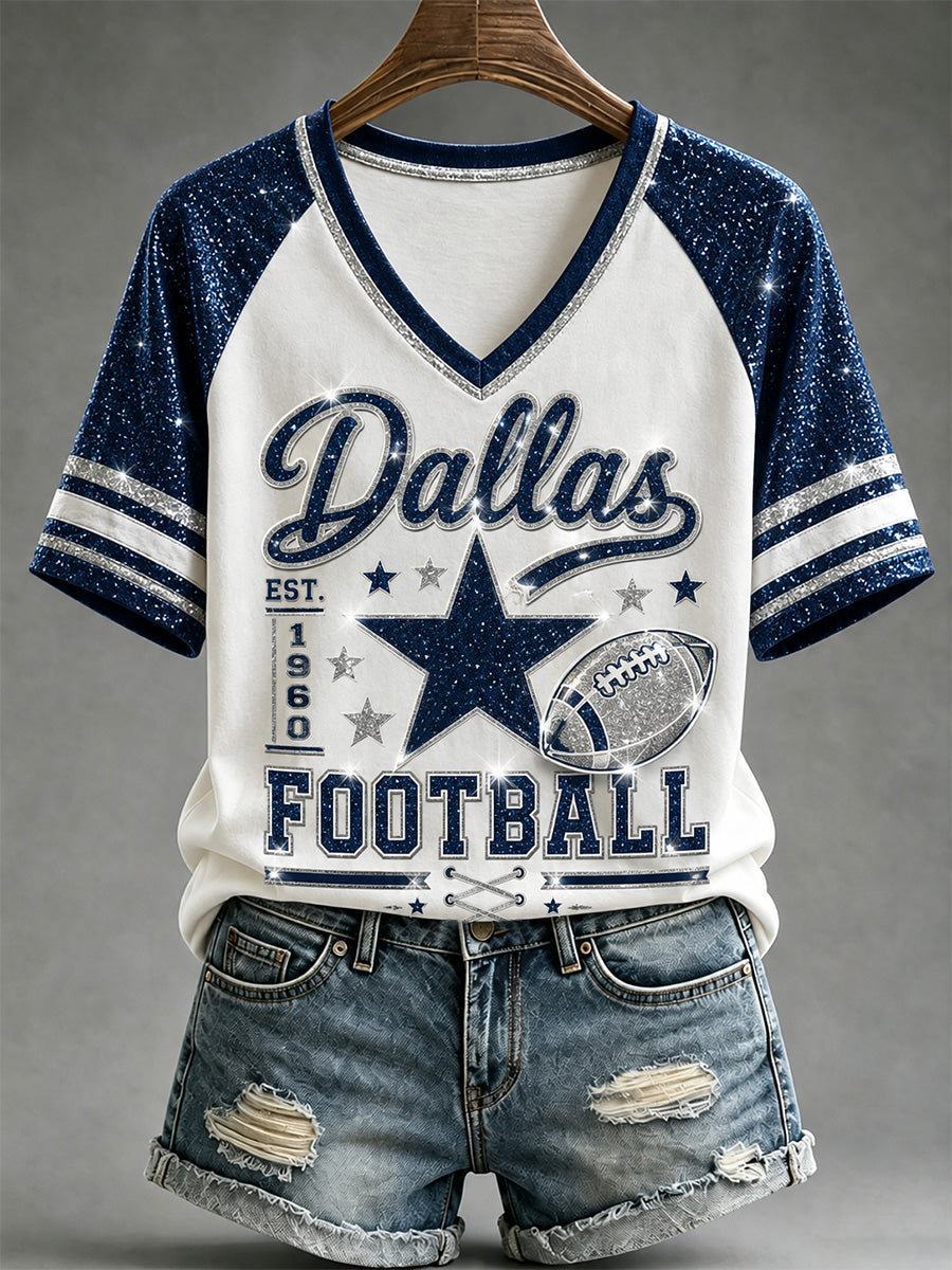Women's Football Gameday Gift For Football Fans Casual V-Neck Tee gracestitchs
