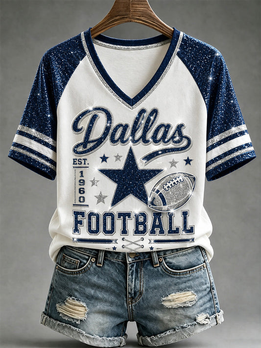 Women's Football Gameday Gift For Football Fans Casual V-Neck Tee gracestitchs