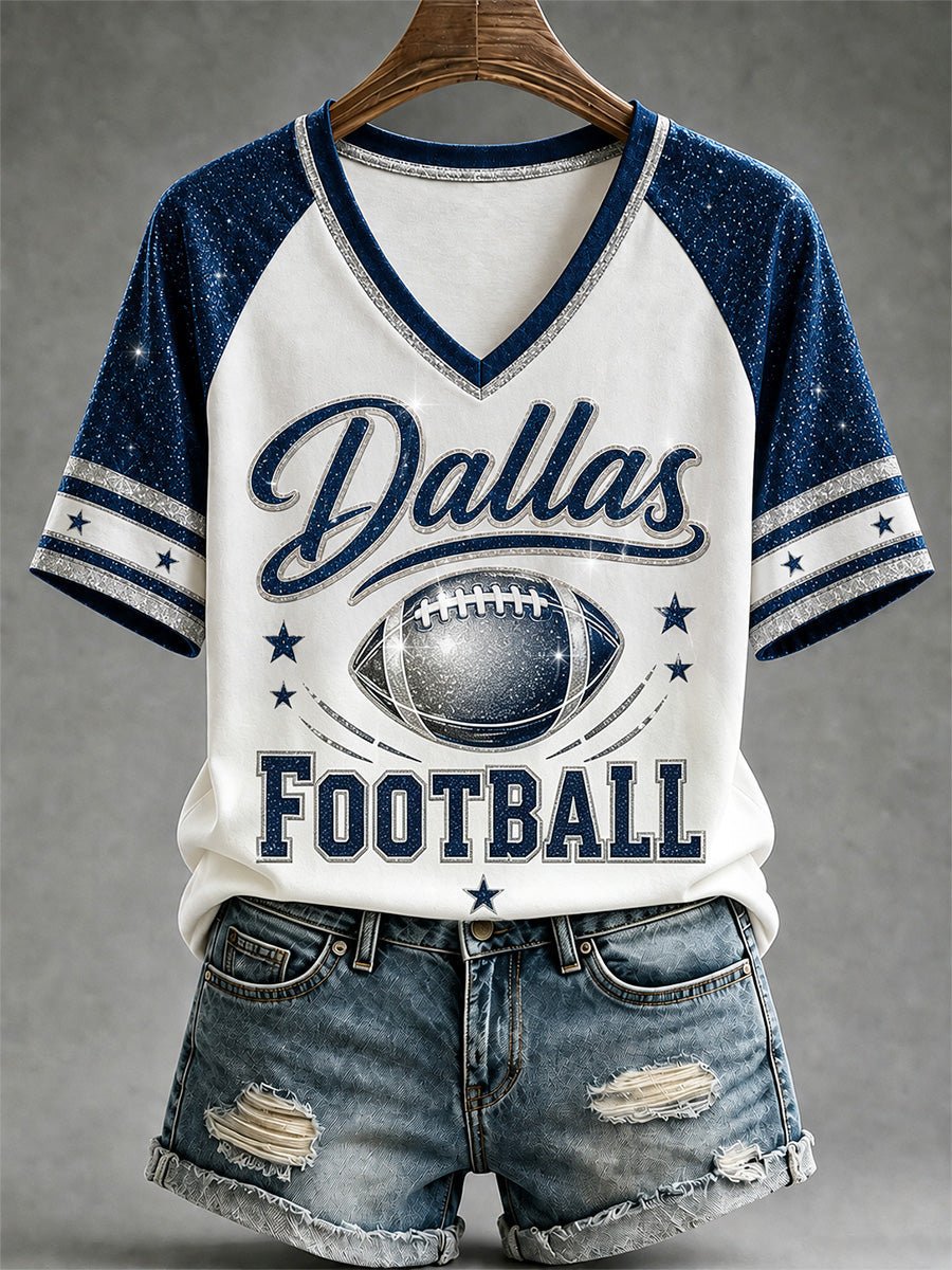 Women's Football Gameday Gift For Football Fans Casual V-Neck Tee gracestitchs