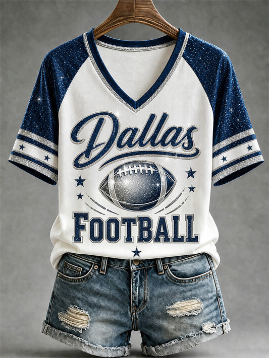 Women's Football Gameday Gift For Football Fans Casual V-Neck Tee gracestitchs