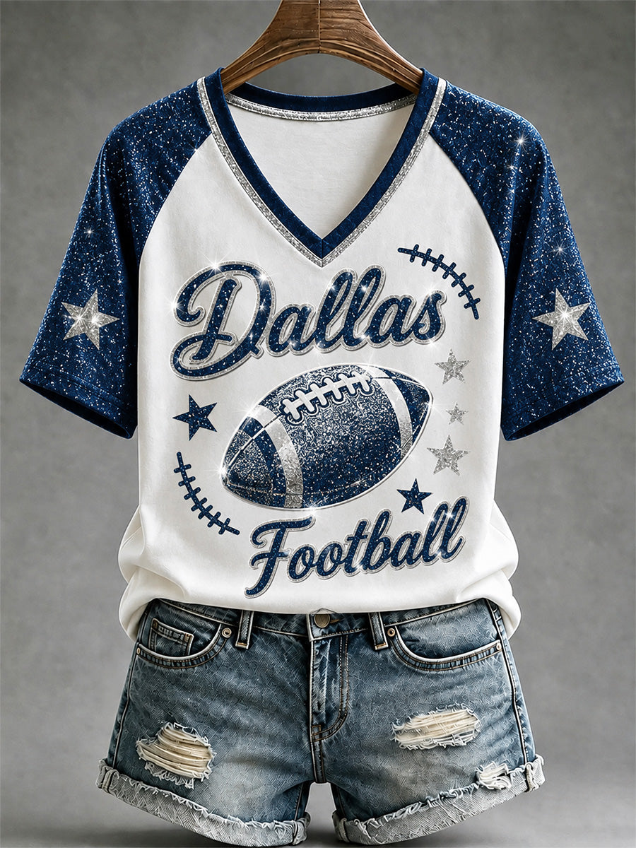 Women's Football Gameday Gift For Football Fans Casual V-Neck Tee gracestitchs
