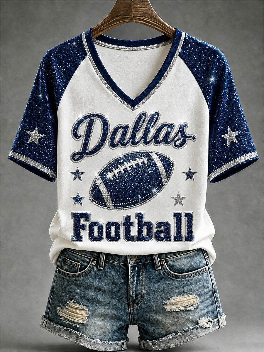 Women's Football Gameday Gift For Football Fans Casual V-Neck Tee gracestitchs
