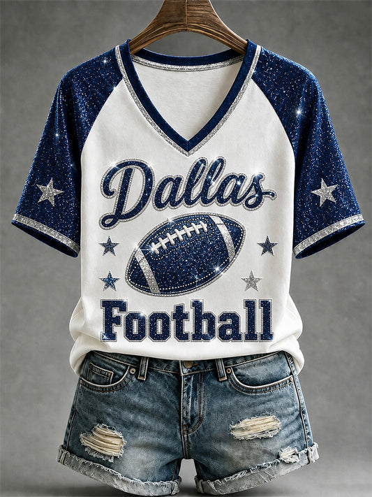 Women's Football Gameday Gift For Football Fans Casual V-Neck Tee gracestitchs