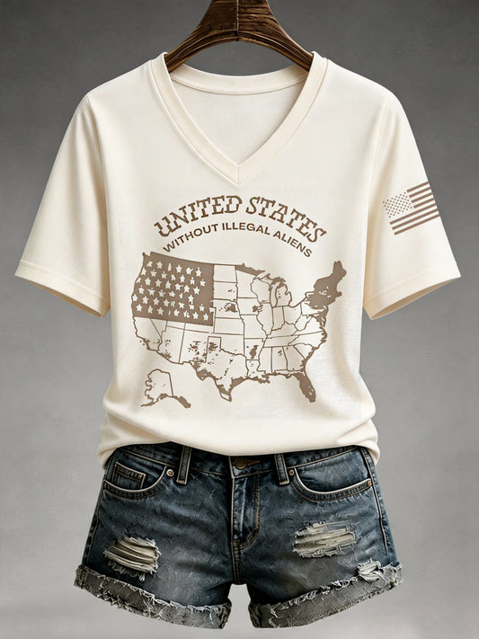 Women's United States Without Illegal Aliens V-Neck Tee gracestitchs