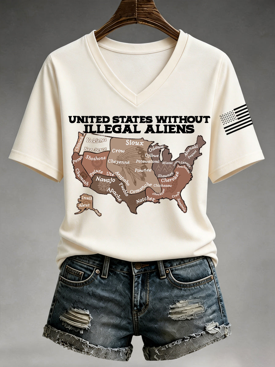 Women's United States Without Illegal Aliens V-Neck Tee gracestitchs