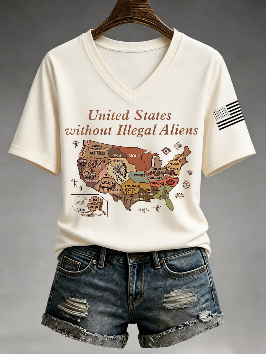 Women's United States Without Illegal Aliens V-Neck Tee gracestitchs