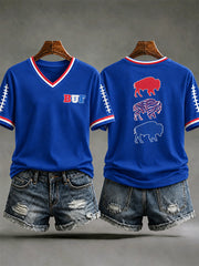 Women's Football Lover Buffalo Print V-Neck Tee gracestitchs