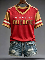 Women's Football Lover San Francisco Faithful Art Printed T-shirt gracestitchs