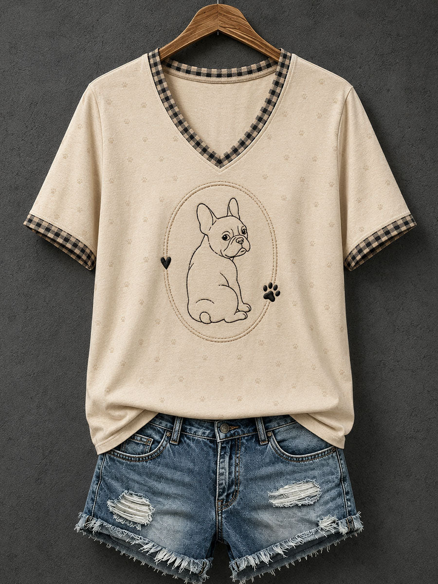 Women's French Bulldog Line Art T-Shirt gracestitchs