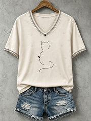 Women's Cat Line Art T-Shirt gracestitchs