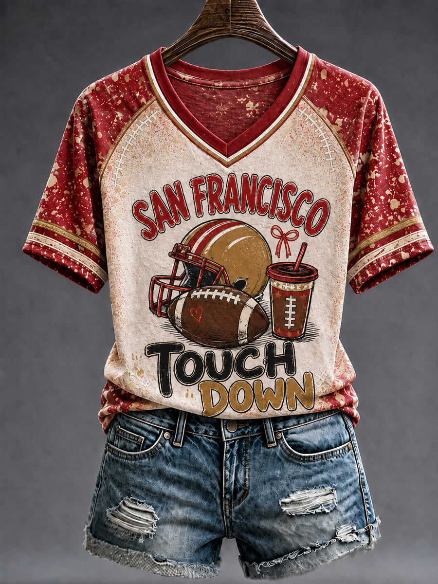 Women's Football Gameday Gift For Football Fans V-neck Short Sleeve T-shirt gracestitchs