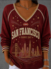 Women's Football Gameday Gift For Football Fans Casual Long Sleeve Shirt gracestitchs