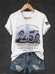 Women's 9.11 Never Forget Printed V-neck T-shirt gracestitchs