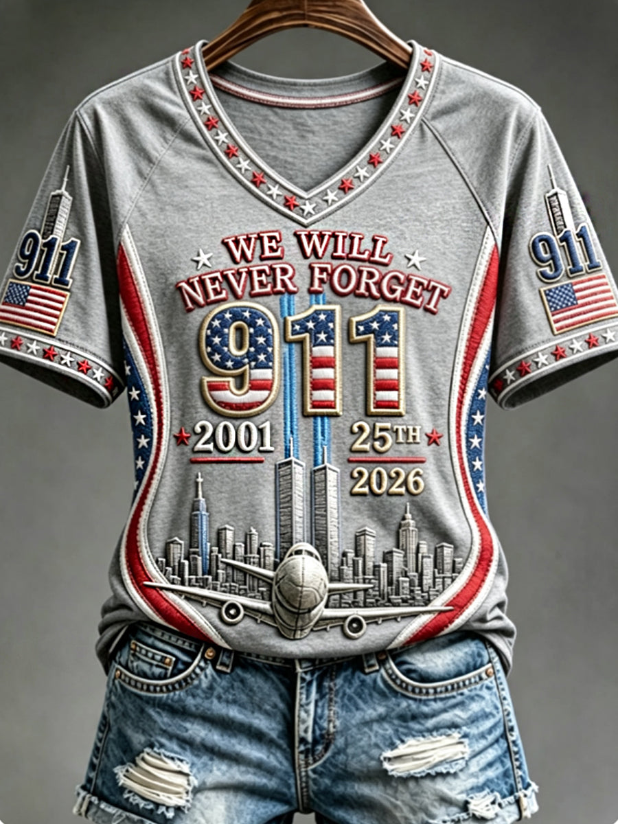 Women's We Will Never Forget 9 11 September 11 T-shirt gracestitchs