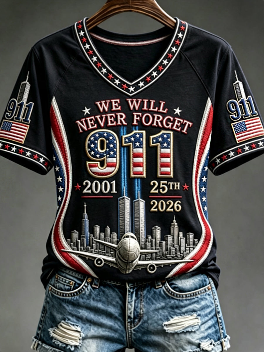 Women's We Will Never Forget 9 11 September 11 T-shirt gracestitchs