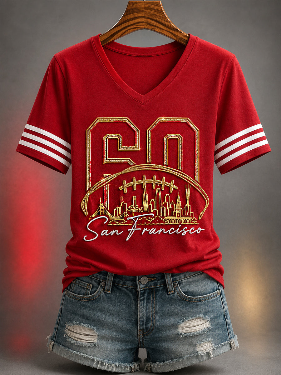Women's Football Gameday Gift For Football Fans Casual V-Neck Tee gracestitchs