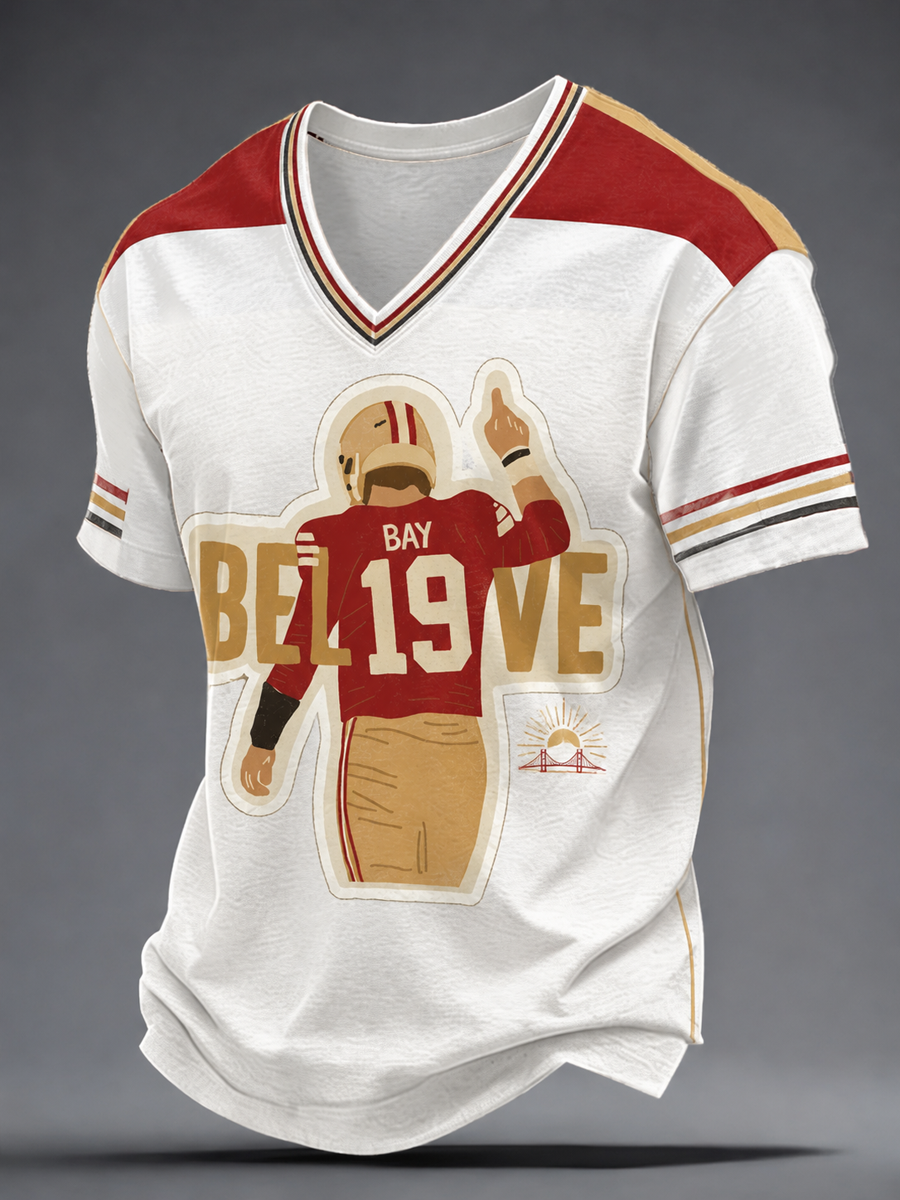 Men's Football Lover San Francisco Faithful Art Printed V-neck T-shirt gracestitchs