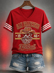 Women's Football Gameday Gift For Football Fans Casual V-Neck Tee gracestitchs