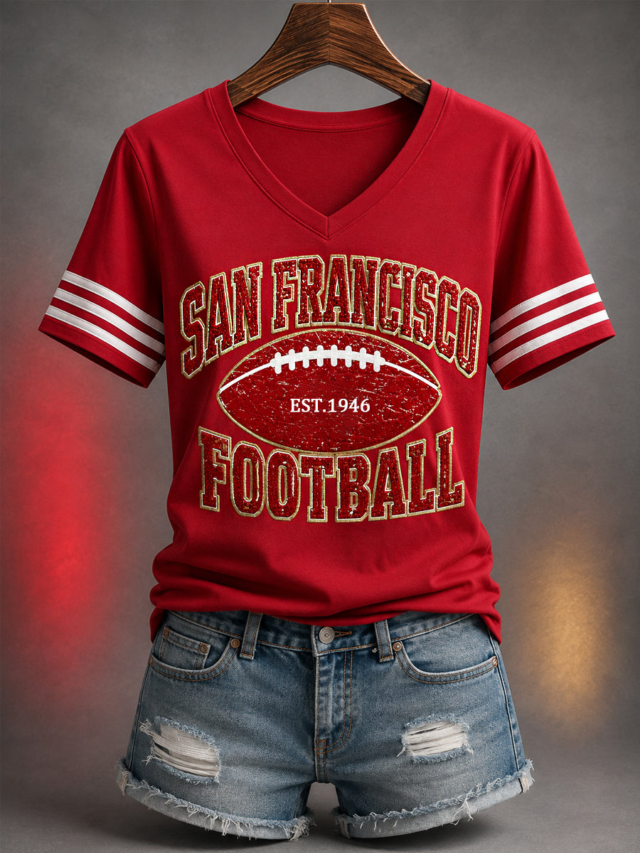 Women's Football Gameday Gift For Football Fans Casual V-Neck Tee gracestitchs