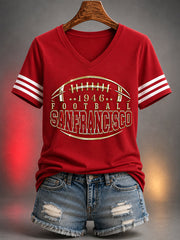 Women's Football Gameday Gift For Football Fans Casual V-Neck Tee gracestitchs