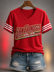 Women's Football Gameday Gift For Football Fans Casual V-Neck Tee gracestitchs