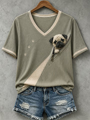 Women's Lovely Pug Felt Art T-Shirt gracestitchs