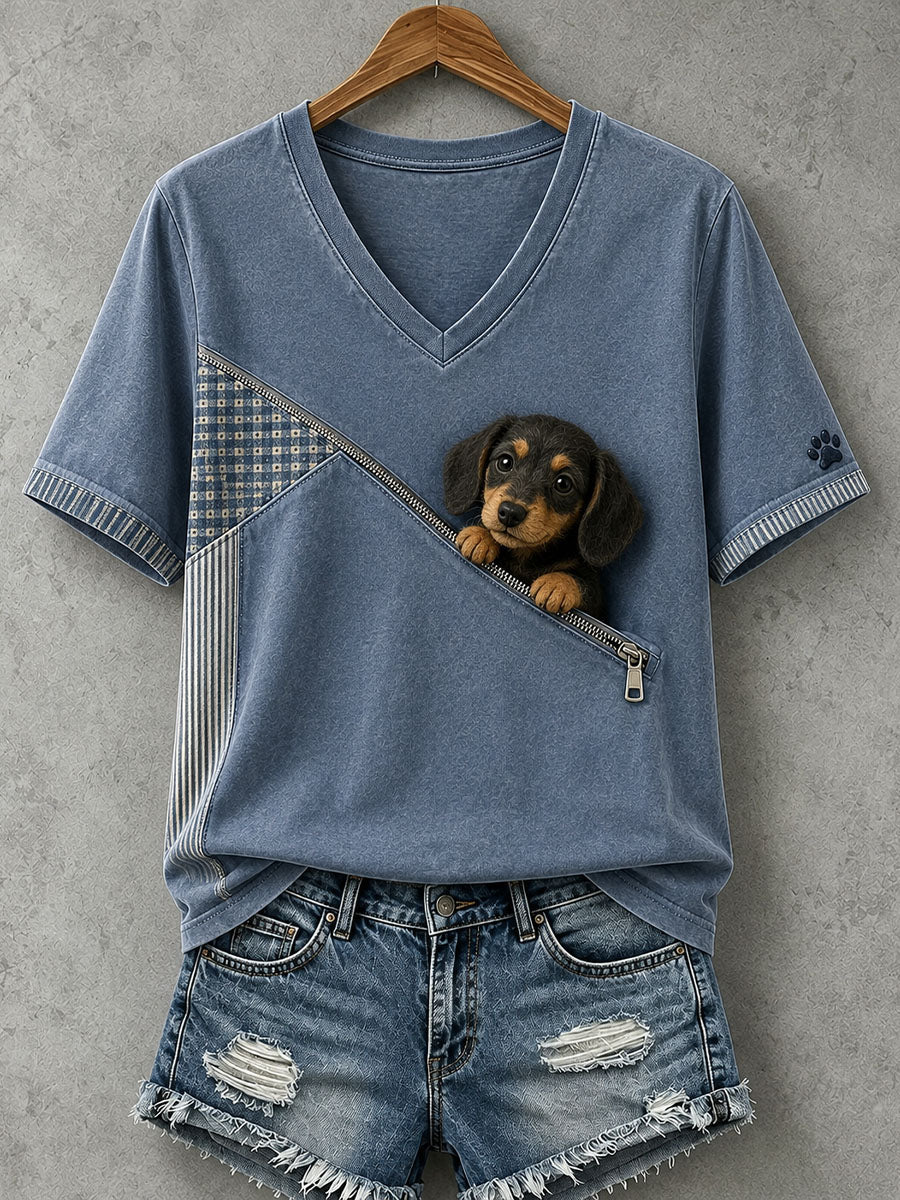 Women's Lovely Dachshund Felt Art T-Shirt gracestitchs