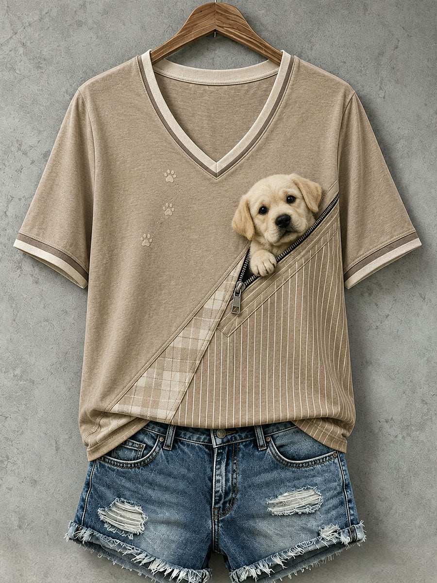 Women's Lovely Golden Retriever Felt Art T-Shirt gracestitchs