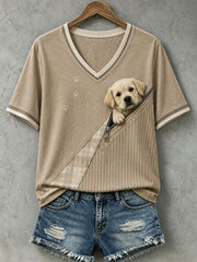 Women's Lovely Golden Retriever Felt Art T-Shirt gracestitchs