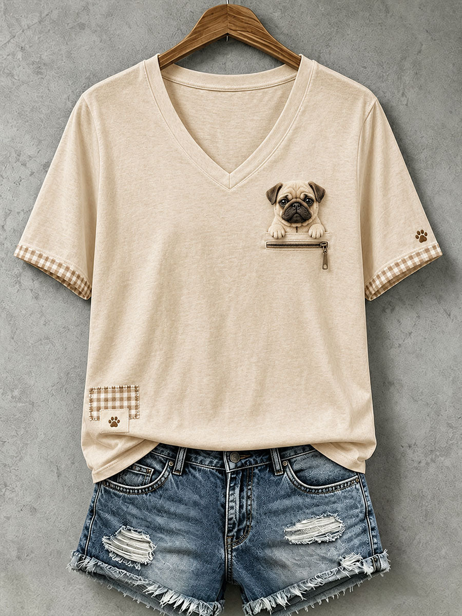Women's Lovely Pug Felt  Art T-Shirt gracestitchs