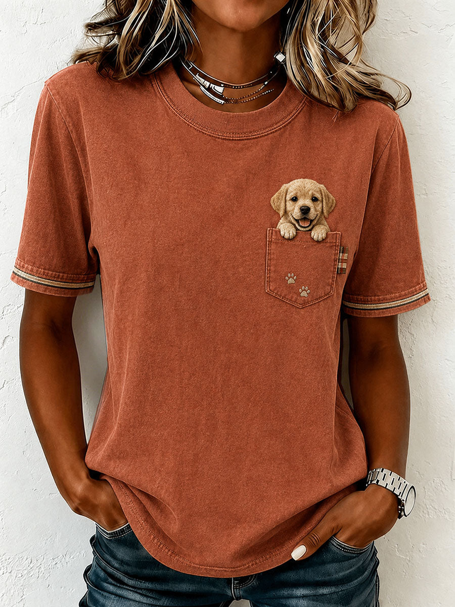 Women's Lovely Golden Retriever Felt Art T-Shirt gracestitchs