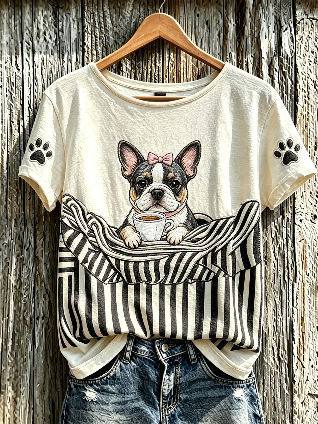 Women's cute dog pattern printed casual short-sleeved T-shirt gracestitchs
