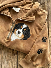 Women's Peeking Bernese Mountain Dog & Paw Print Zip Up Sweatshirt gracestitchs