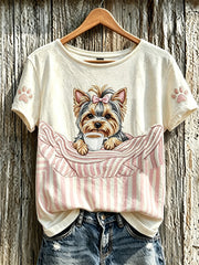 Women's cute dog pattern printed casual short-sleeved T-shirt gracestitchs