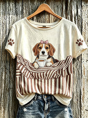 Women's cute dog pattern printed casual short-sleeved T-shirt gracestitchs