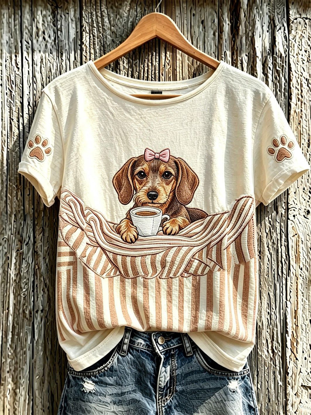 Women's cute dog pattern printed casual short-sleeved T-shirt gracestitchs
