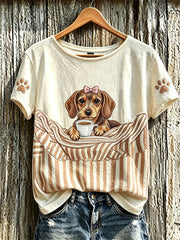 Women's cute dog pattern printed casual short-sleeved T-shirt gracestitchs