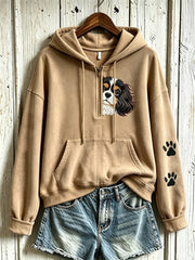 Women's Cute Dog Pattern Printed Casual Half Zipper Hoodie gracestitchs