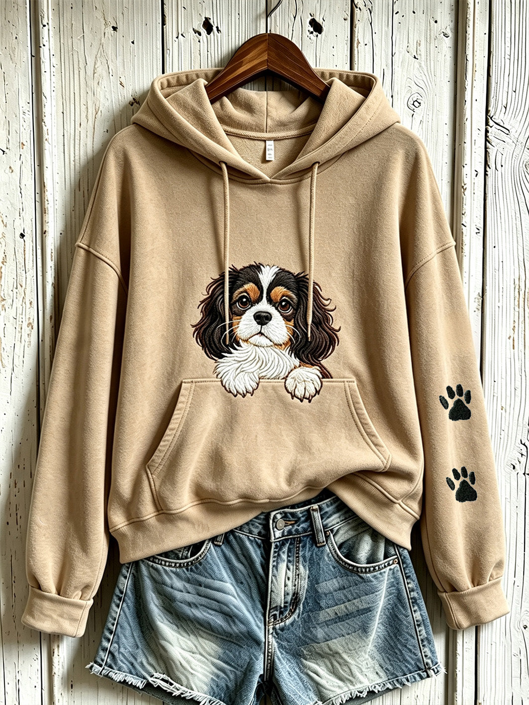 Women's cute dog pattern printed casual hoodie gracestitchs