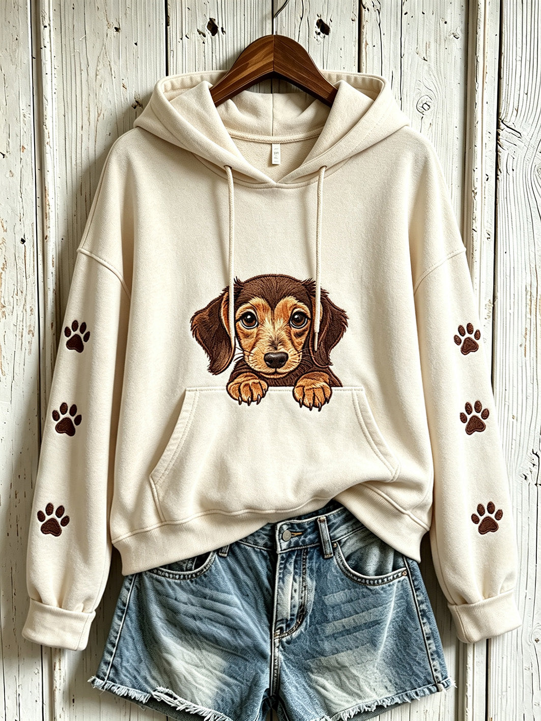 Women's cute dog pattern printed casual hoodie gracestitchs
