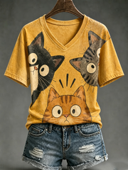Women's Cute cat print short-sleeved T-shirt gracestitchs