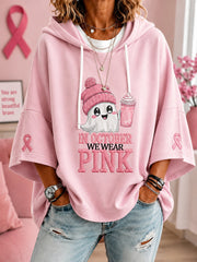 Women's In October We Wear Pink Halloween Pink Ghost Print Breast Cancer Awareness Support Short-Sleeve Hoodie gracestitchs